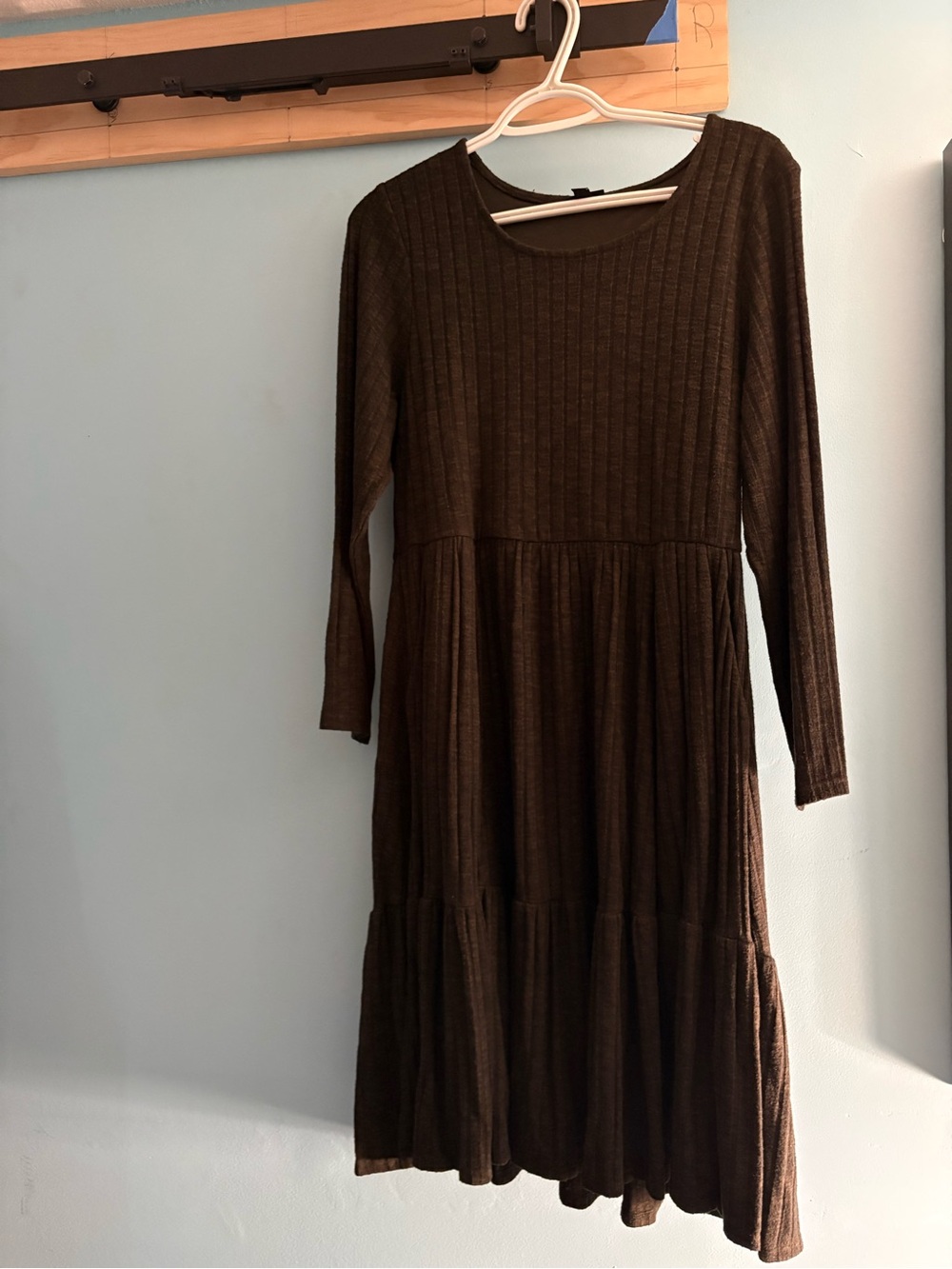 Torrid Grey Ribbed Long-Sleeve Tiered Midi Dress